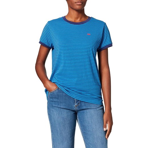 LEE STRIPE TEE RELAXED FIT DAMSKI T-SHIRT KOSZULKA LOGO DIPPED BLUE L43LAYLA 112109672 ze sklepu YouNeedit.pl w kategorii Bluzki damskie - zdjęcie 187321754