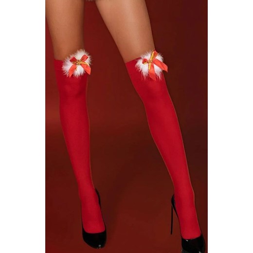 Czerwone pończochy samonośne świąteczne zakolanówki Cilla LC 17147, Kolor czerwony, Rozmiar S/L, LivCo Corsetti Fashion ze sklepu Intymna w kategorii Zakolanówki - zdjęcie 187323810