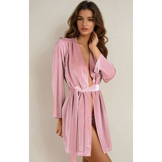 Różowy szlafrok damski krótki Nolesan, Kolor róż pudrowy, Rozmiar L/XL, LivCo Corsetti Fashion ze sklepu Intymna w kategorii Szlafroki damskie - zdjęcie 187323861