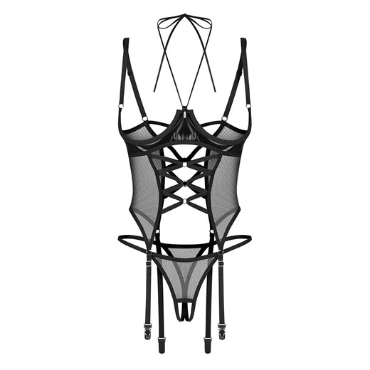 Obsessive gorset z wiązaniem na szyi i otwarte stringi Dominna, Kolor czarny, Rozmiar S/M, Obsessive ze sklepu Intymna w kategorii Gorsety - zdjęcie 187324460