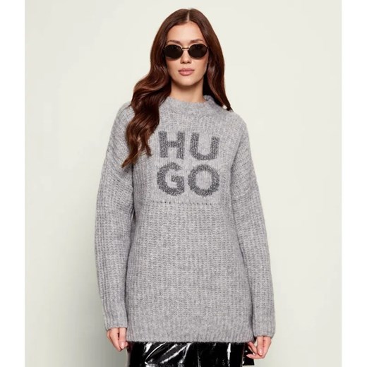 HUGO Wełniany sweter Sloguis | Oversize fit - id: BU255W000116096 - marki Hugo Boss - 187327204 HUGO Wełniany sweter Sloguis | Oversize fit ze sklepu Gomez Fashion Store w kategorii Swetry damskie - zdjęcie 187327204