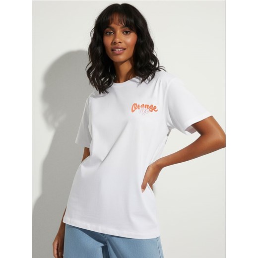 Sinsay - Koszulka oversize z motywem pomarańczy - biały ze sklepu Sinsay w kategorii Bluzki damskie - zdjęcie 187327693