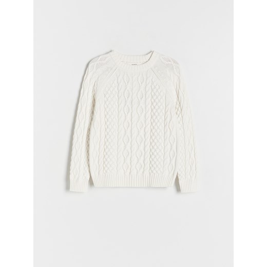 Reserved - Sweter o warkoczowym splocie - złamana biel Reserved 152 (11 lat) wyprzedaż Reserved