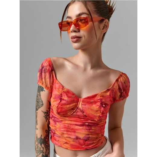 Sinsay - Bluzka z marszczeniami - wielobarwny ze sklepu Sinsay w kategorii Bluzki damskie - zdjęcie 187329202