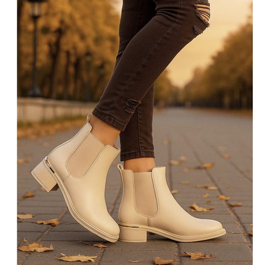 Beżowe botki sztyblety z ociepleniem /i6-4 18440 W280/ ze sklepu Pantofelek24.pl w kategorii Botki - zdjęcie 187329320