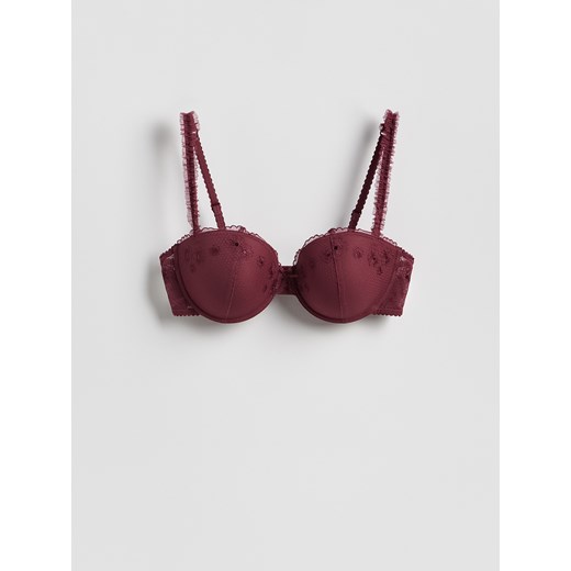 Reserved - Biustonosz balkonetka z haftem - fioletowy ze sklepu Reserved w kategorii Biustonosze - zdjęcie 187329333