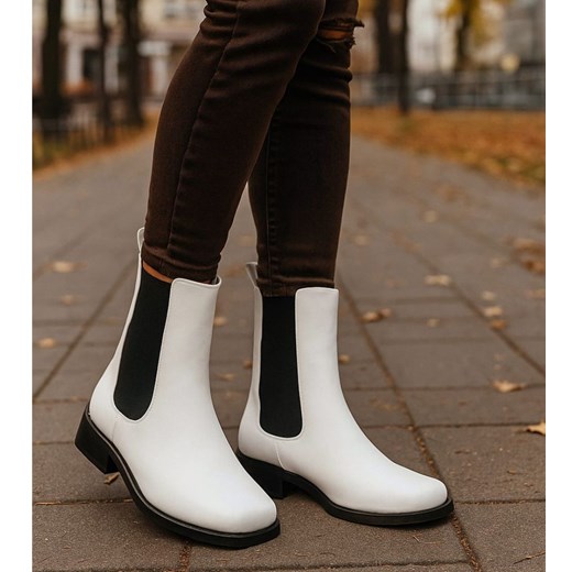 Białe botki sztyblety z ociepleniem /J6-4 H2 18445 T187/ ze sklepu Pantofelek24.pl w kategorii Botki - zdjęcie 187330082