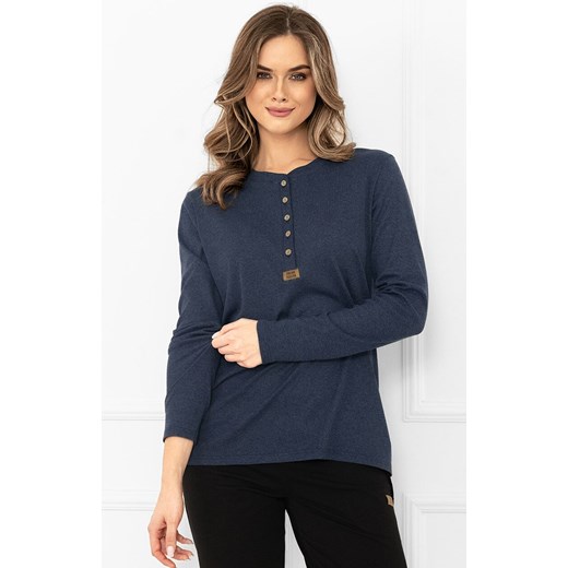Bawełniana bluzka damska z długim rękawem granatowy melanż Gordo, Kolor granatowy melanż, Rozmiar S, Italian Fashion ze sklepu Primodo w kategorii Bluzki damskie - zdjęcie 187330603