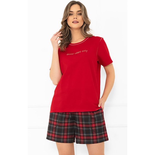 Piżama damska na krótki rękaw i krótkie spodnie czerwona Rozana, Kolor czerwony-wzór, Rozmiar S, Italian Fashion ze sklepu Primodo w kategorii Piżamy damskie - zdjęcie 187330613
