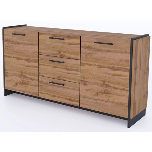 Długa komoda z 3 szufladami dąb wotan + czarny A8-L42 ze sklepu Edinos.pl w kategorii Komody - zdjęcie 187330973