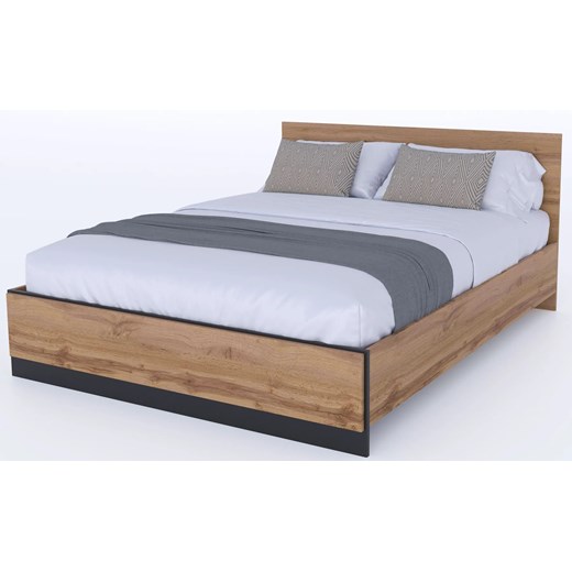 Łóżko dwuosobowe ze stelażem i materacem 160x200 dąb wotan + czarny L4-P37 ze sklepu Edinos.pl w kategorii Łóżka i materace - zdjęcie 187330981