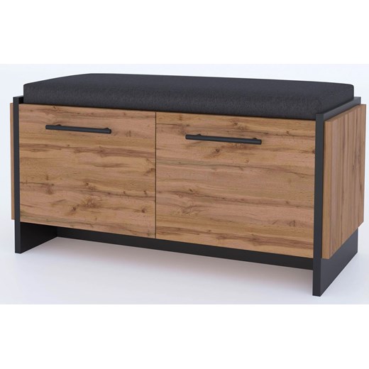 Szafka na buty z siedziskiem dąb wotan + czarny G4-N66 ze sklepu Edinos.pl w kategorii Zestawy mebli do przedpokoju - zdjęcie 187331004