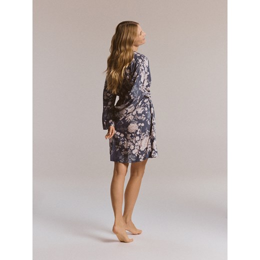 Reserved - Wzorzysty szlafrok z paskiem - ciemny turkus ze sklepu Reserved w kategorii Szlafroki damskie - zdjęcie 187331154