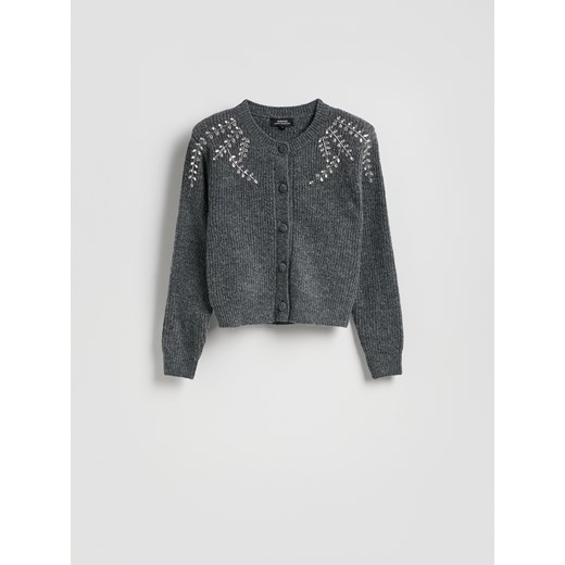 Reserved - Kardigan z aplikacjami - ciemnoszary ze sklepu Reserved w kategorii Swetry damskie - zdjęcie 187331161