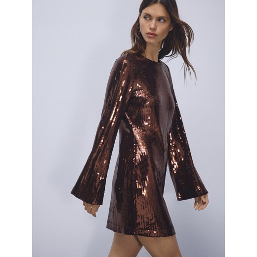 Reserved - Cekinowa sukienka mini - ciemnobrązowy ze sklepu Reserved w kategorii Sukienki - zdjęcie 187331374