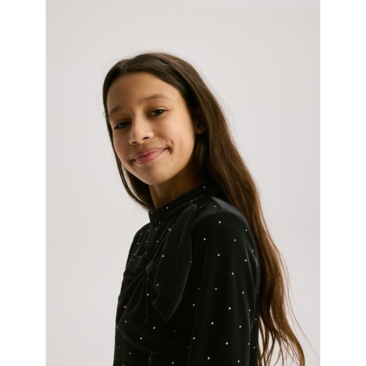 Reserved - Welurowa sukienka z kokardą - czarny Reserved 140 (9 lat) Reserved