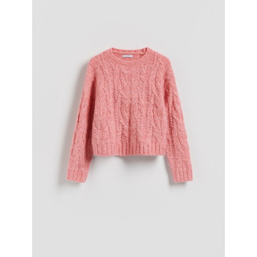 Reserved - Sweter z warkoczowym splotem - różowy ze sklepu Reserved w kategorii Swetry damskie - zdjęcie 187331912