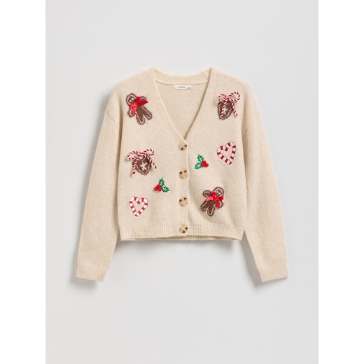 Reserved - Świąteczny kardigan - kremowy ze sklepu Reserved w kategorii Swetry dziewczęce - zdjęcie 187331954