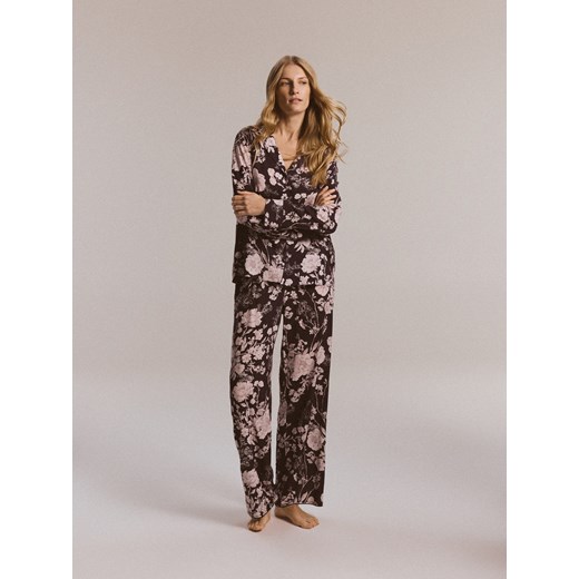 Reserved - Dwuczęściowa piżama z wiskozy - ciemnofioletowy ze sklepu Reserved w kategorii Piżamy damskie - zdjęcie 187332032