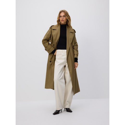 Reserved - Dwurzędowy trencz - oliwkowy ze sklepu Reserved w kategorii Płaszcze damskie - zdjęcie 187332280