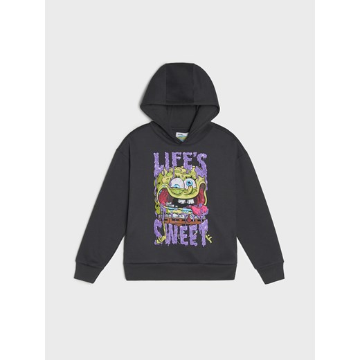 Sinsay - Bluza hoodie z nadrukiem SpongeBob SquarePants - czarny Sinsay 158 (12-13 l) Sinsay