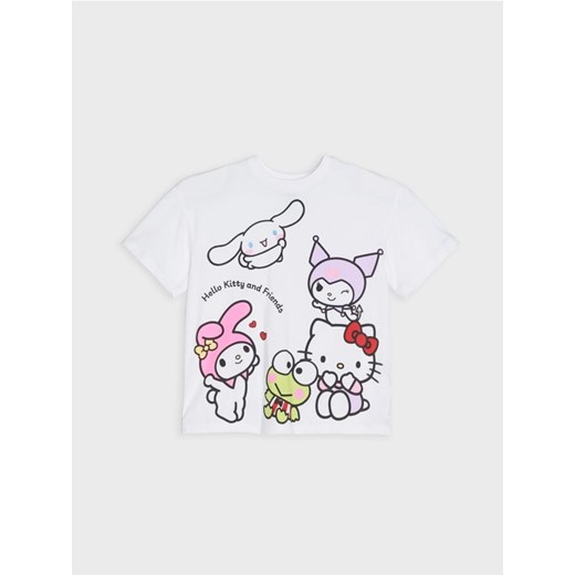 Sinsay - Bawełniana koszulka z nadrukiem Hello Kitty - kremowy ze sklepu Sinsay w kategorii Bluzki dziewczęce - zdjęcie 187333290