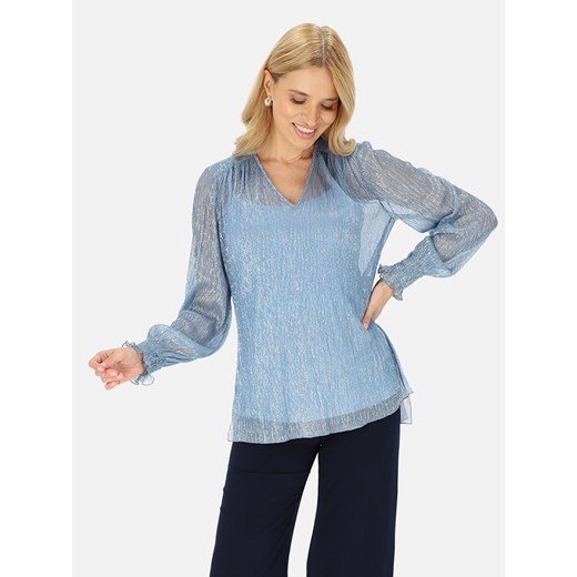 Niebieska elegancka połyskująca bluzka z topem Potis & Verso Trini ze sklepu Eye For Fashion w kategorii Bluzki damskie - zdjęcie 187336640