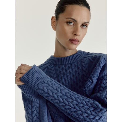 Reserved - Wełniany sweter z domieszką kaszmiru - niebieski ze sklepu Reserved w kategorii Swetry damskie - zdjęcie 187337100