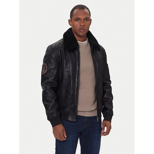 Milestone Kurtka skórzana Tom 531041 21070 Czarny Regular Fit ze sklepu MODIVO w kategorii Kurtki męskie - zdjęcie 187337640