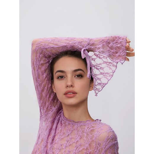 Reserved - Koronkowa bluzka z wiązaniami - fioletowy ze sklepu Reserved w kategorii Bluzki damskie - zdjęcie 187338312