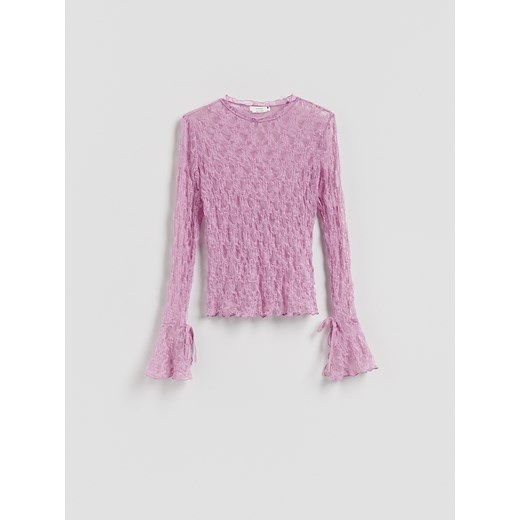 Reserved - Koronkowa bluzka z wiązaniami - fioletowy Reserved L Reserved