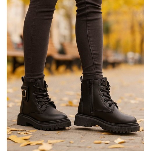 Dziewczęce sznurowane botki trapery ocieplane /B5-3 18461 T294/ ze sklepu Pantofelek24.pl w kategorii Buty zimowe dziecięce - zdjęcie 187341354