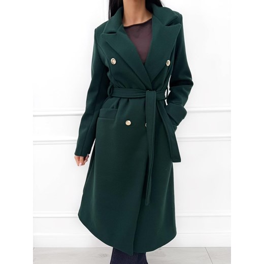 Zielony Płaszcz z Guzikami i Paskiem ze sklepu ModnaKiecka.pl w kategorii Płaszcze damskie - zdjęcie 187342060