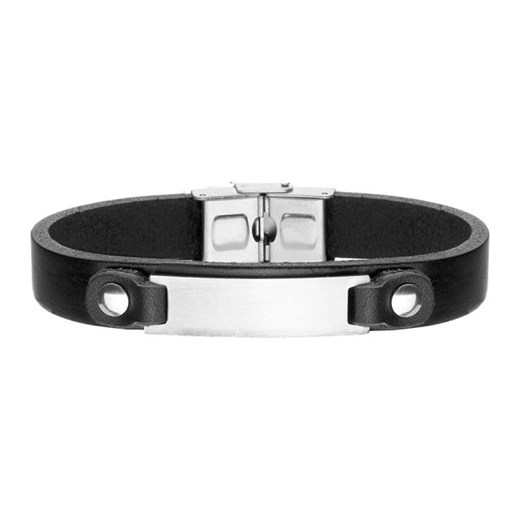 Męska bransoletka skórzana z blachą do grawerowania, czarna skóra i stal szlachetna ze sklepu manoki.pl w kategorii Bransolety - zdjęcie 187342103