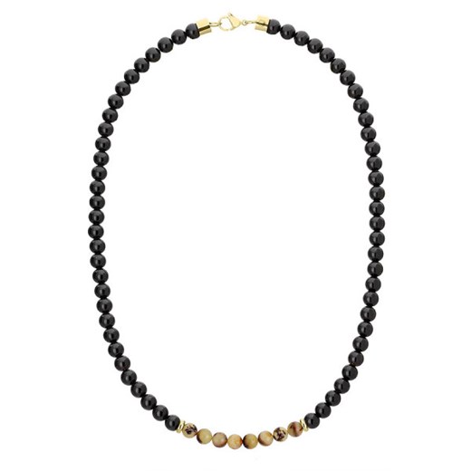 Naszyjnik męski z bursztynem i czarnym turmalinem biżuteria z naturalnych kamieni i pozłacanej stali ze sklepu manoki.pl w kategorii Naszyjniki męskie - zdjęcie 187342104