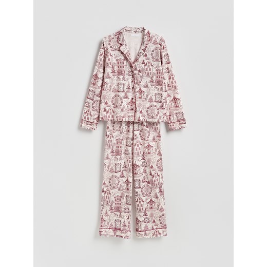 Reserved - Wzorzysta piżama dwuczęściowa - jasnoszary ze sklepu Reserved w kategorii Piżamy damskie - zdjęcie 187342351