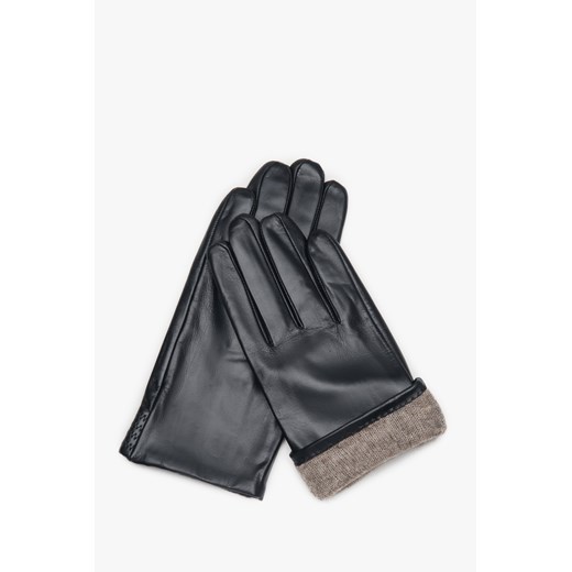 Estro: Czarne rękawiczki męskie ze skóry naturalnej z ciepłą podszewką ze sklepu Estro w kategorii Rękawiczki męskie - zdjęcie 187342404