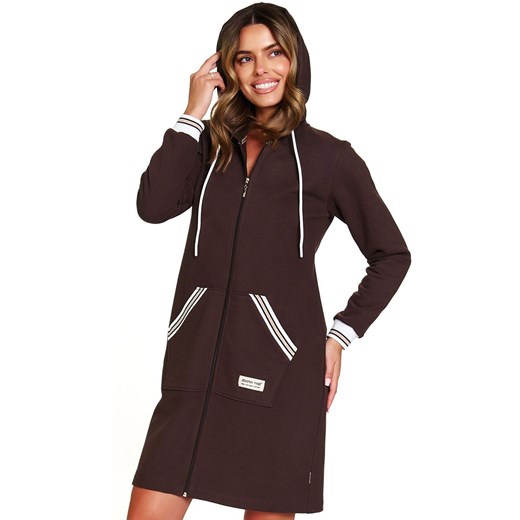 Doctor Nap dresowy szlafrok damski z kapturem SMZ.4508.BROWNIE, Kolor brązowy, Rozmiar S, Doctor Nap ze sklepu Primodo w kategorii Szlafroki damskie - zdjęcie 187343782