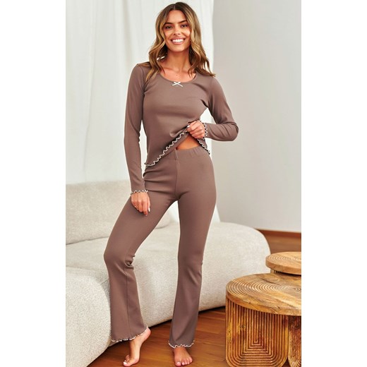 Doctor Nap prążkowana piżama damska PM.7304.MOCHA_MOUSSE, Kolor mokka, Rozmiar M, Doctor Nap ze sklepu Primodo w kategorii Piżamy damskie - zdjęcie 187343792