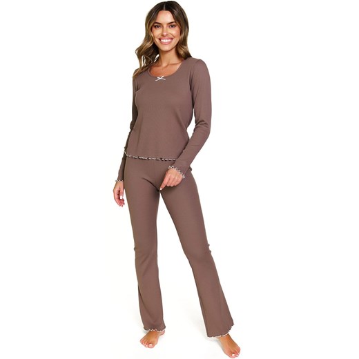 Doctor Nap prążkowana piżama damska PM.7304.MOCHA_MOUSSE, Kolor mokka, Rozmiar Doctor Nap M wyprzedaż Primodo