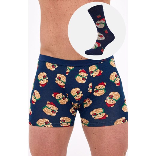 Zestaw prezentowy świąteczne bokserki i skarpetki męskie Teddy 914/02, Kolor granatowy, Rozmiar 2XL, Cornette ze sklepu Intymna w kategorii Majtki męskie - zdjęcie 187344263