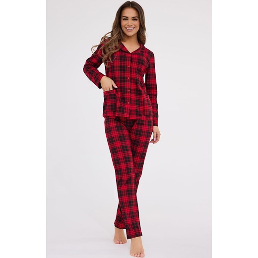 Długa piżama damska w kratę Tracy 482, Kolor czerwony-kratka, Rozmiar S, Cornette ze sklepu Intymna w kategorii Piżamy damskie - zdjęcie 187344271