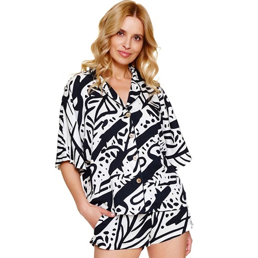 Doctor Nap dwuczęściowa piżama damska PM.7310.LA_PALMA, Kolor ecru-czarny, Rozmiar S, Doctor Nap ze sklepu Intymna w kategorii Piżamy damskie - zdjęcie 187344294