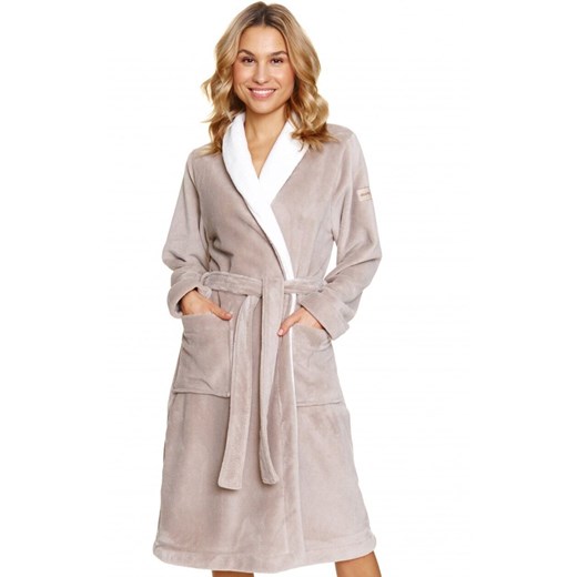 Doctor Nap długi szlafrok damski SWW.7182.BEIGE, Kolor beżowy, Rozmiar M, Doctor Nap ze sklepu Intymna w kategorii Szlafroki damskie - zdjęcie 187344304