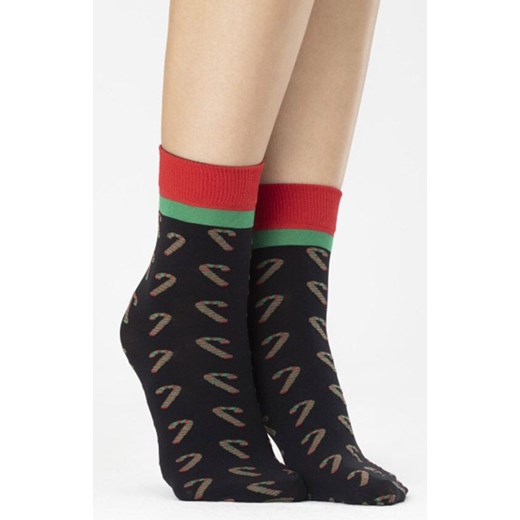 Świąteczne skarpetki CANDY CANE 40 DEN, Kolor czarno-czerwony, Rozmiar uniwersalny, Fiore ze sklepu Intymna w kategorii Skarpetki damskie - zdjęcie 187344332