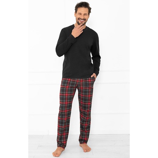 Długa bawełniana piżama męska grafitowa Rusoli, Kolor grafitowo-czerwony, Rozmiar M, Italian Fashion ze sklepu Intymna w kategorii Piżamy męskie - zdjęcie 187344370