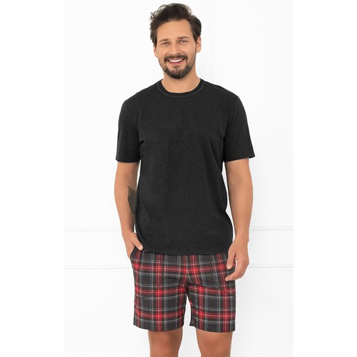 Piżama męska na krótki rękaw i krótkie spodnie grafitowa Rusoli, Kolor grafitowo-czerwony, Rozmiar M, Italian Fashion ze sklepu Intymna w kategorii Piżamy męskie - zdjęcie 187344374