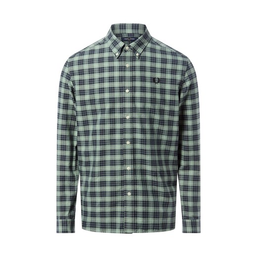 Fred Perry Męska koszula casual - Tartan Oxford Mężczyźni Comfort Fit Bawełna trzcinowy w kratkę ze sklepu vangraaf w kategorii Koszule męskie - zdjęcie 187346424