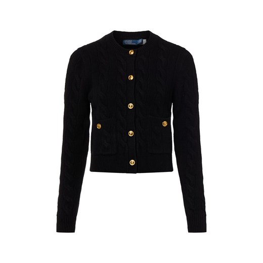 Polo Ralph Lauren Wełniany kardigan damski z zawartością kaszmiru Kobiety Wełna czarny jednolity ze sklepu vangraaf w kategorii Swetry damskie - zdjęcie 187346431