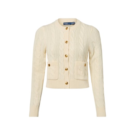 Polo Ralph Lauren Wełniany kardigan damski z zawartością kaszmiru Kobiety Wełna écru jednolity ze sklepu vangraaf w kategorii Swetry damskie - zdjęcie 187346432